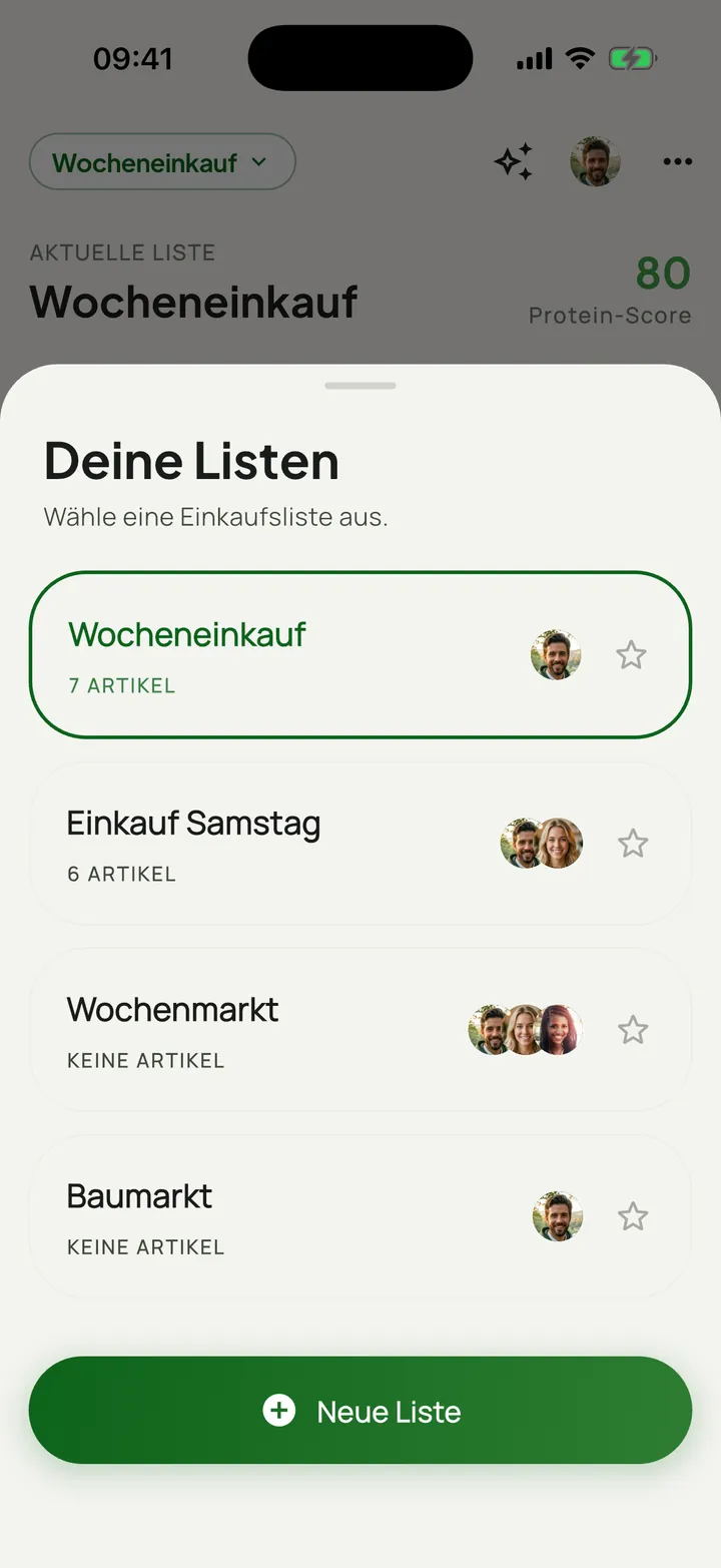 GutBuy Listenübersicht mit mehreren Einkaufslisten